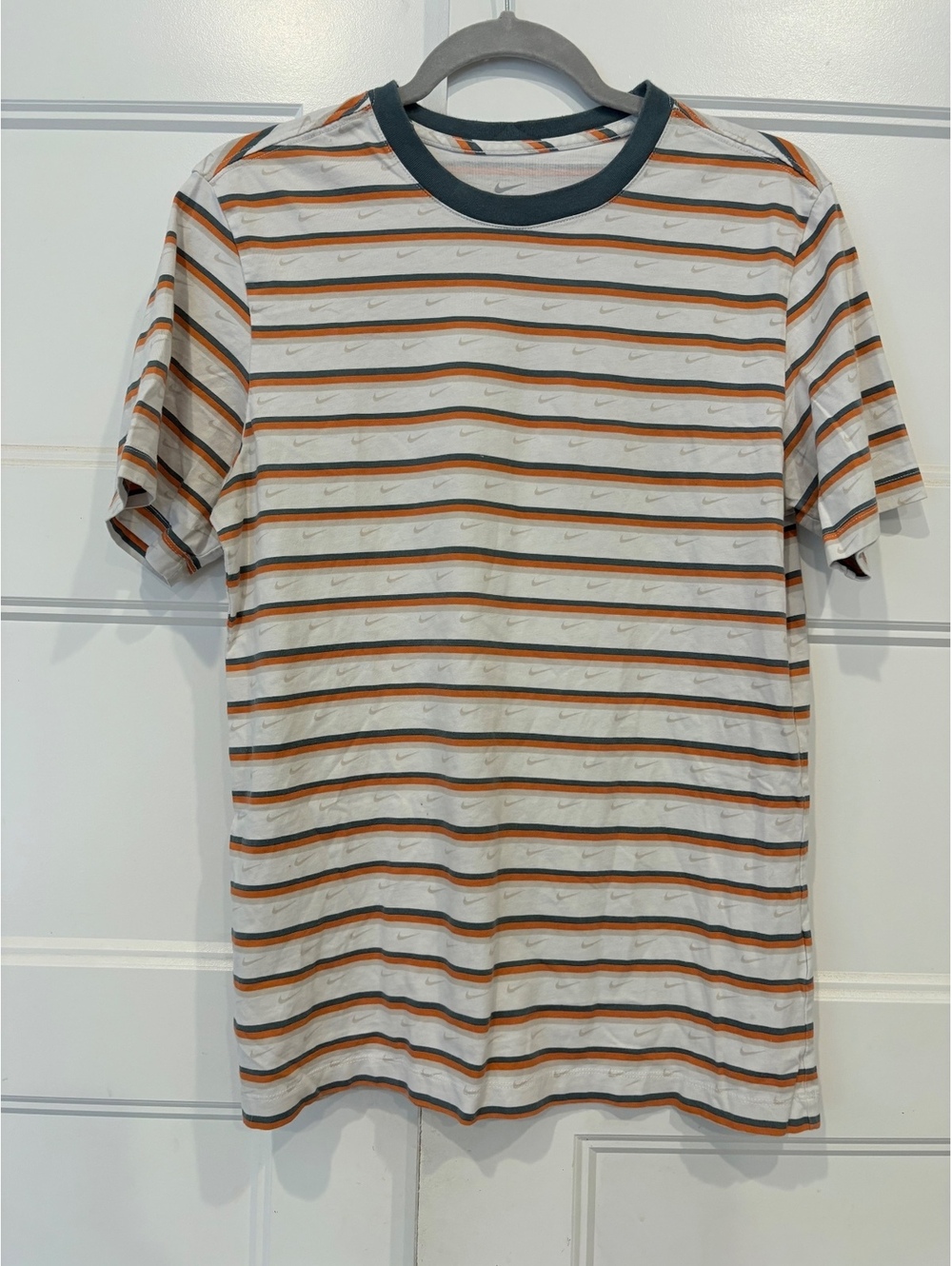 Nike The Nike Tee Striped Swoosh T-Shirt Small White Orange Gray